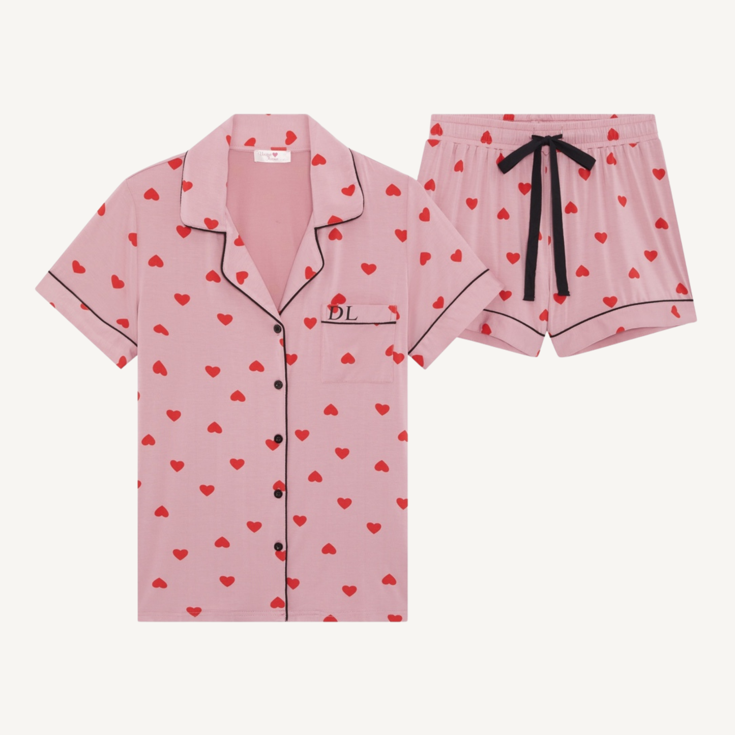 The Heart Set (Black Piping) - Pyjamas (Short)