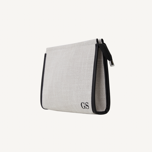 The Avenue Clutch Bag - Cream/Black (small initials)