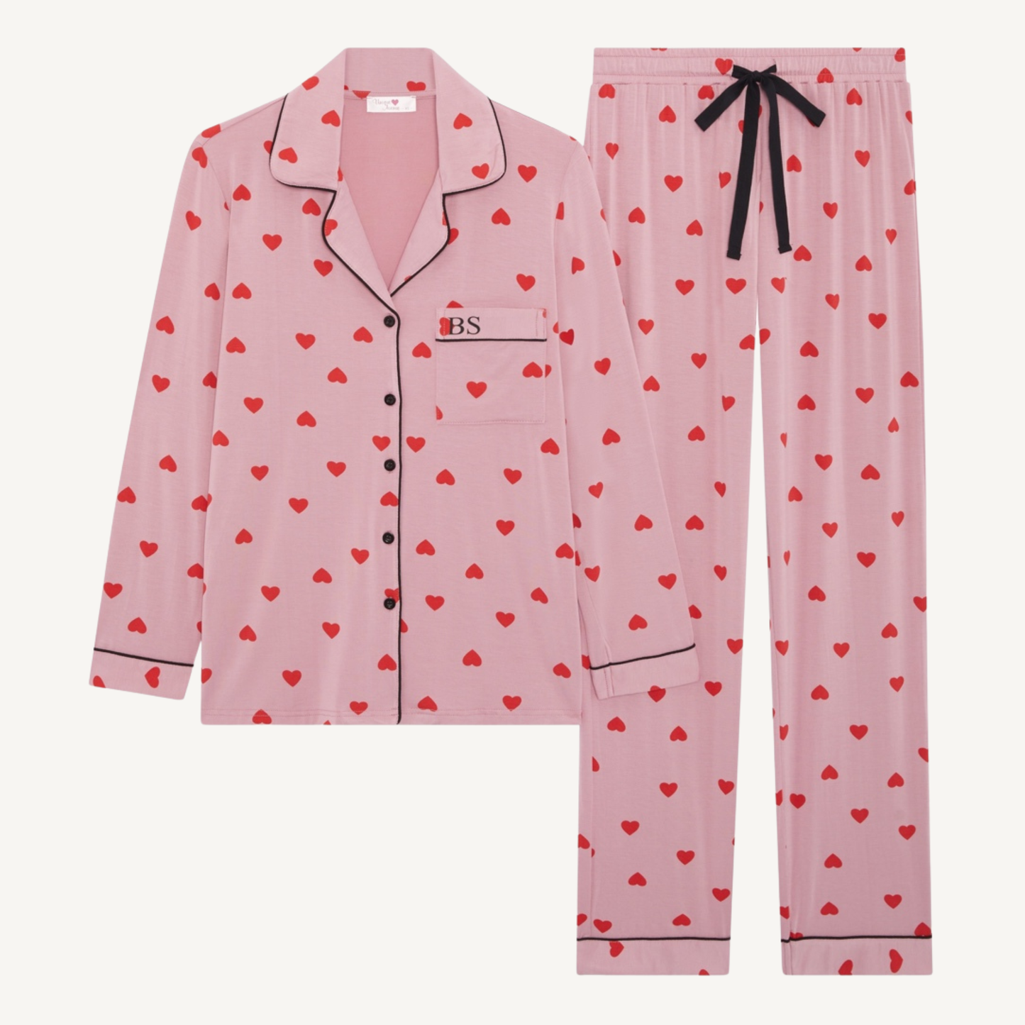 The Heart Set (Black Piping) - Pyjamas (Long)