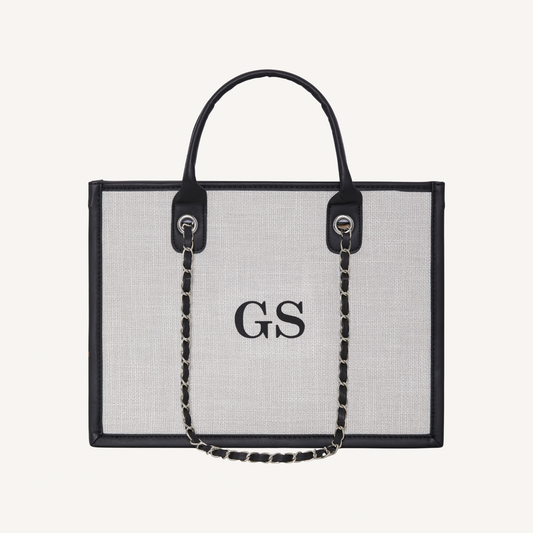 The Avenue Book Tote - Cream/Black
